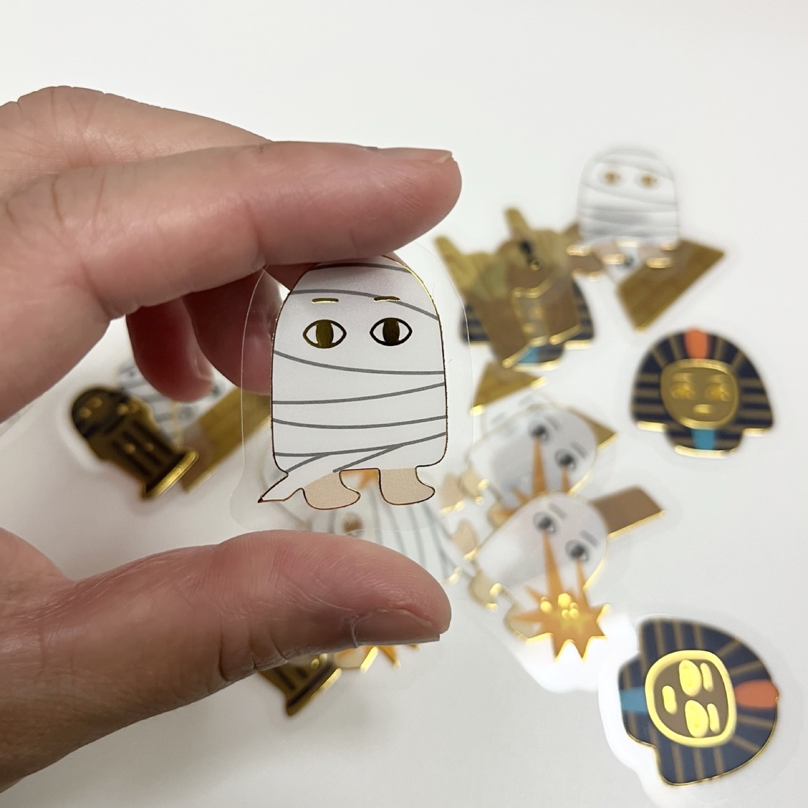 エジプトのフレークシール ミイラを手に持ったところ