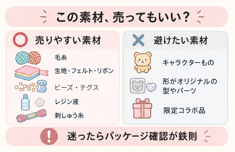 売りやすい素材と避けたい素材を比べた図解